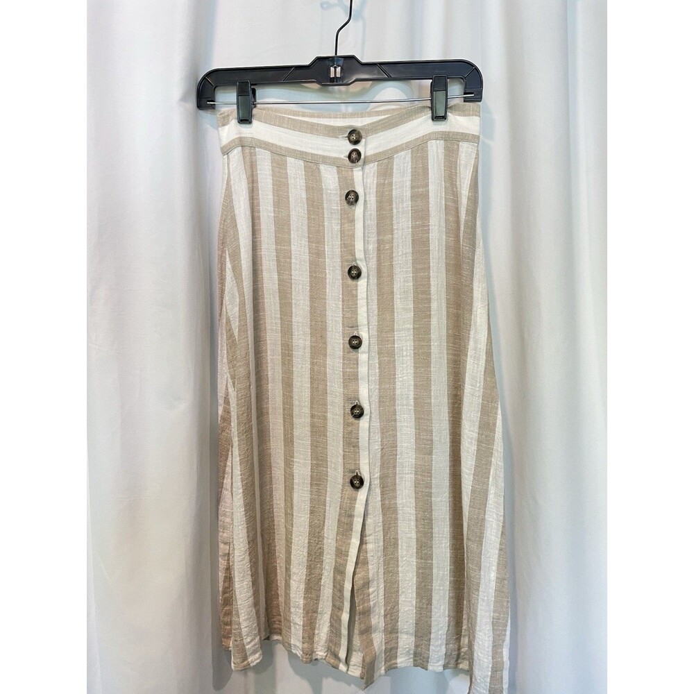 H&M Skirt Linen Viscose Natural Fibers Stripe Neutral Classic Beauty Beachy - Picture 4 of 12